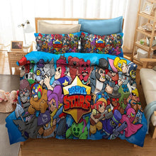 Charger l&#39;image dans la galerie, Bedding Set Brawls Cartoon Stars Anime Figure Quilt Cover Pillowcase Kid Child Room Bedclothes Bed Spead Duvet Cover 3Pcs Suit
